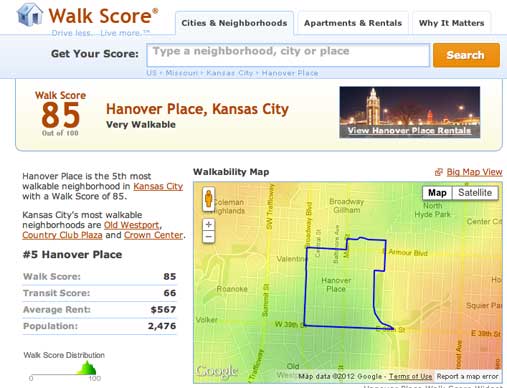Screen shot of Walk Score site