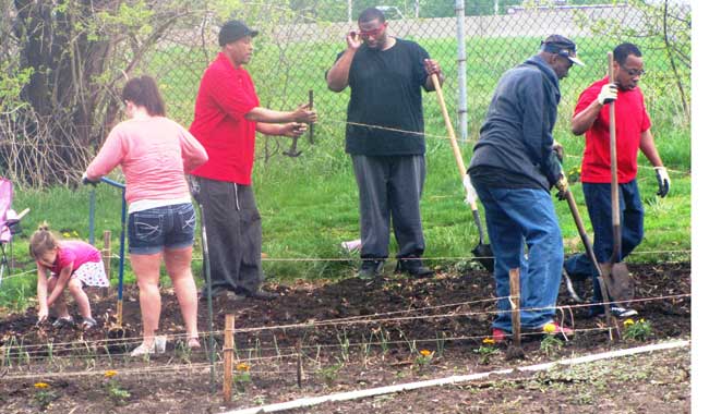 Drug Court participants and community volunteers began planting at the Municipal Court Community Garden on April 26. 