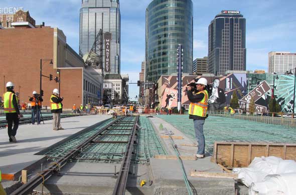 File photo. Construction in preparation for the downtown streetcar route.