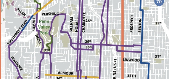 A portion of the Kansas City bike map.