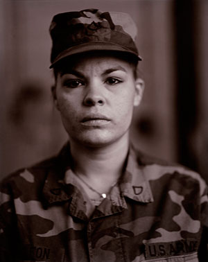 Judith Joy Ross, American (b. 1946). P.F.C. Maria I. Leon, U.S. Army Reserve, On Red Alert, Gulf War, 1990. Gelatin silver print (printed 2006), 9 11/16 x 7 11/16 inches. Gift of the Hall Family Foundation, 2012.28.5. 