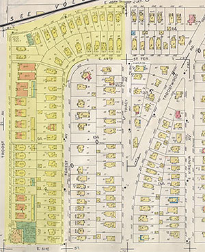 A Sanborn Fire Insurance Map shows the Troostwood area as it developed after the turn of the century. 