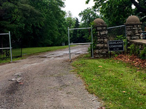 The gates to Highland Cemetery.