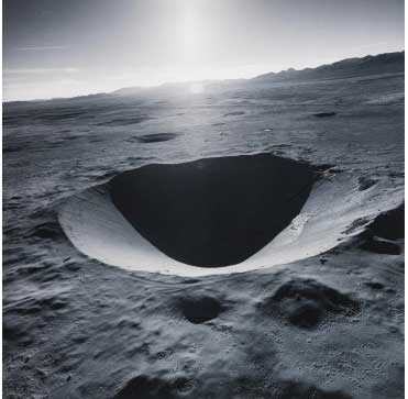 Emmet Gowin, American (b. 1941). Sedan Crater, Northern End of Yucca Flat, Nevada Test Site, 1996. Gelatin silver print (printed 2003), 14 3/16 × 14 inches. Gift of the Hall Family Foundation, 2014.12.25. This exhibition is supported by the Hall Family Foundation and the Campbell-Calvin Fund and Elizabeth C. Bonner Charitable Trust.  
