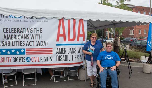 Aaron Nelson and his mother Kristi Nelson were among those marking the 25th anniversary of the ADA at Midtown nonprofit The Whole Person today.