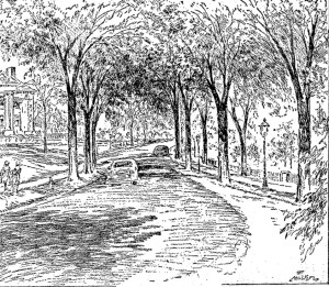 Cutline The Kansas City Star, in this 1945 drawing, captured Warwick from a spot facing north with the grounds of the Kansas City Art Institute on the right and a glimpse of the George E. Richards home to the left.
