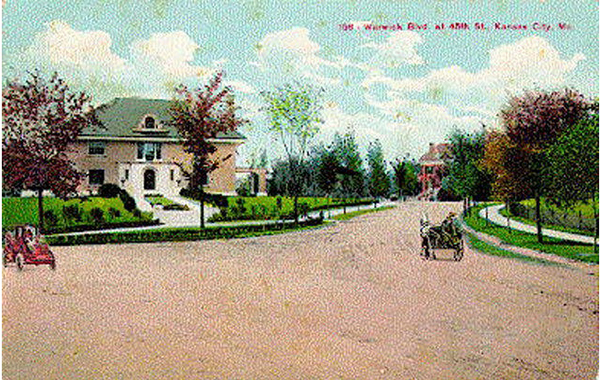 The Veile residence at 4500 Warwick was captured in this postcard during the time when this block was alive with mansions. Stephen Veile was the grandson of John Deere and manufactured Velie Motor Cars from 1923 to 1928. The mansion was razed in the 1960s by the Unitarian Church. 