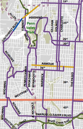 A section of the Kansas City bike map. 