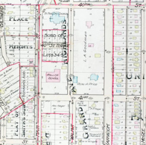 A 1911 plat map showing the Goodman and Price homes on the block.
