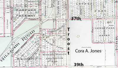 A 1907 map shows residential development going on all around the Squier Property (which then belonged to Squier’s daughter Cora A. Jones). From Tuttle & Pike's Atlas of Kansas City.