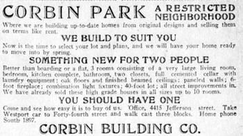 A 1909 Kansas City Star advertisement for Corbin Park.