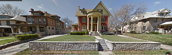 On the 3700 block of Washington Street, Thomas S. Moffett and his wife Louise built this home in 1906 (seen here in a recent image). Thomas Moffett died in 1930 and his wife became the first female member of the Kansas City Live Stock Exchange. 