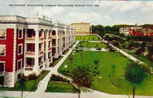 An early postcard showed off the Colonnade Apartments, highlighting their unusual wide front lawn and porches.
