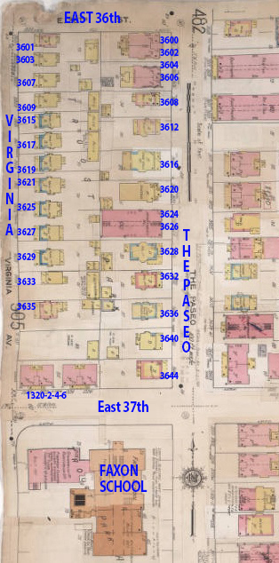 A 1909-1950 map of the block.