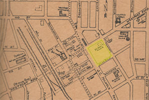 This map of old Westport shows the main cluster of businesses at Westport Avenue and Pennsylvania. The only building shown in this week’s featured block was the home of physician Joel Morris.