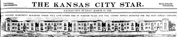 When it was built in 1929, Warner Plaza was advertised as an “apartment city” stretching from Main Street to Warwick Boulevard south of Linwood. Built of the original site of the home of Senator William Warner, Warner Plaza included two seven-story structures on Main Street near 33rd and ten apartments buildings. 