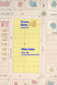 White Gables took up the entire southern end of the block, while Thomas Mastin's mansion took up the north in this 1895-1909 Sanborn map.